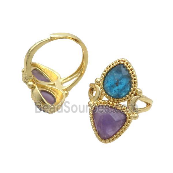 Copper Ring Pave Amethyst Apatite Adjustable Gold Plated