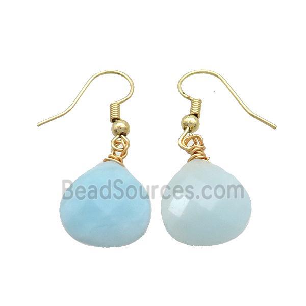 Blue Amazonite Copper Hook Earrings Teardrop Gold Plated