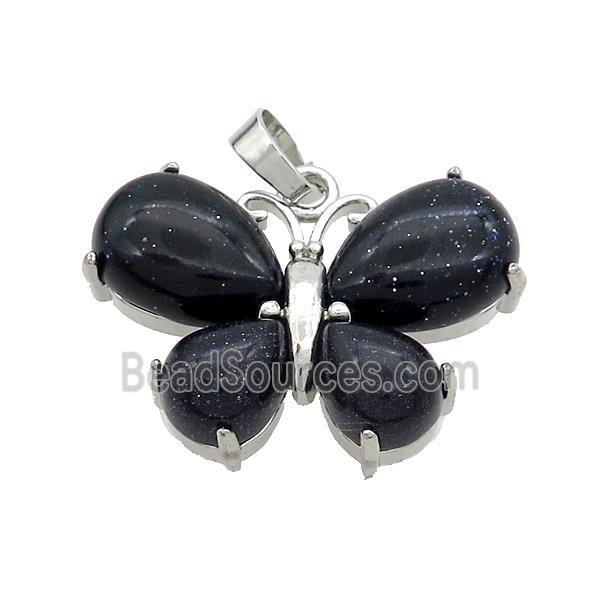 Blue Sandstone Butterfly Pendant Platinum Plated