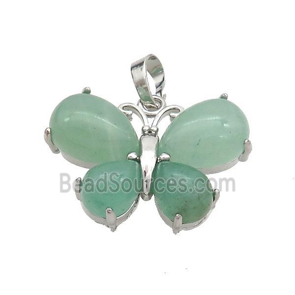 Natural Green Aventurine Butterfly Pendant Platinum Plated