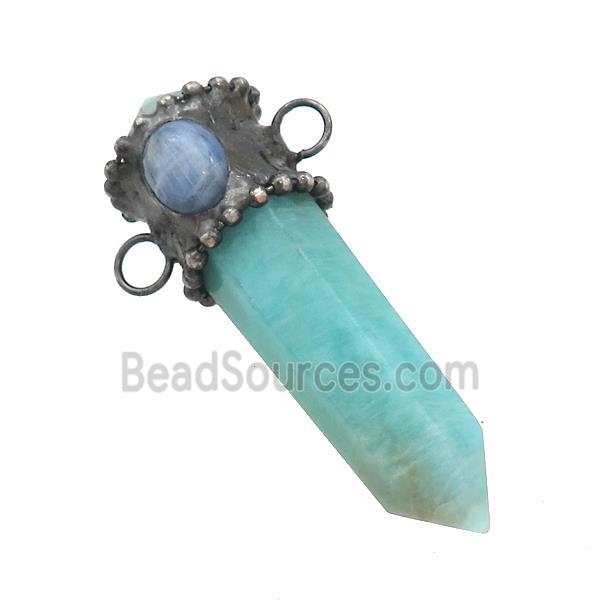 Natural Green Amazonite Bullet Pendant Kyanite 2loops