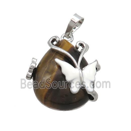 Tiger Eye Stone Teardrop Pendant Alloy Platinum Plated