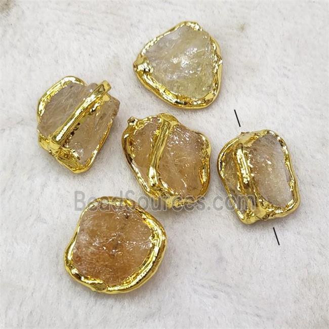 Natural Yellow Citrine Nugget Beads Rough Freeform Gold Plated