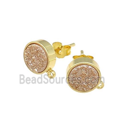 Champagne Druzy Quartz Stud Earrings Gold Plated