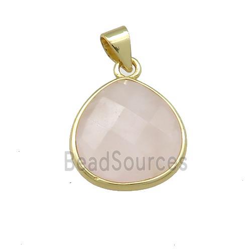 Natural Pink Rose Quartz Teardrop Pendant Gold Plated