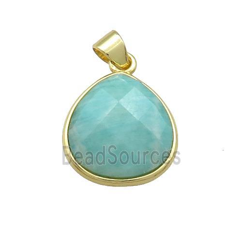 Natural Green Amazonite Teardrop Pendant Gold Plated