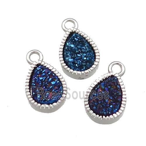 Blue Quartz Druzy Teardrop Pendant