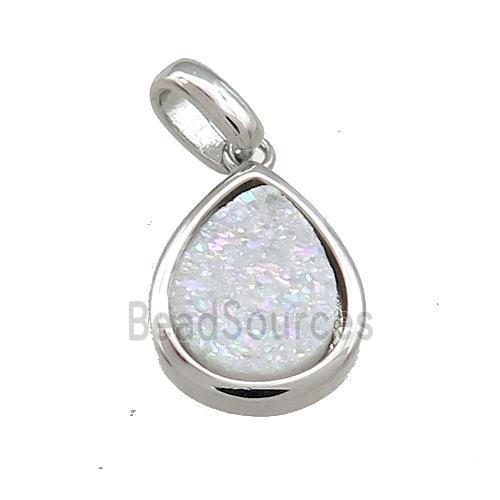 White AB-Color Quartz Druzy Teardrop Pendant