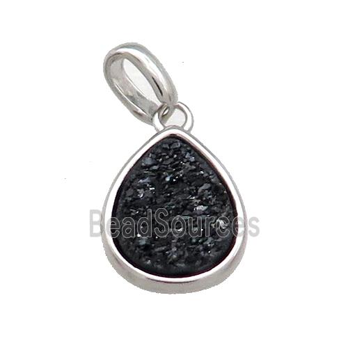 Black Quartz Druzy Teardrop Pendant