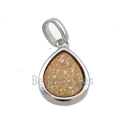 Champagne Quartz Druzy Teardrop Pendant