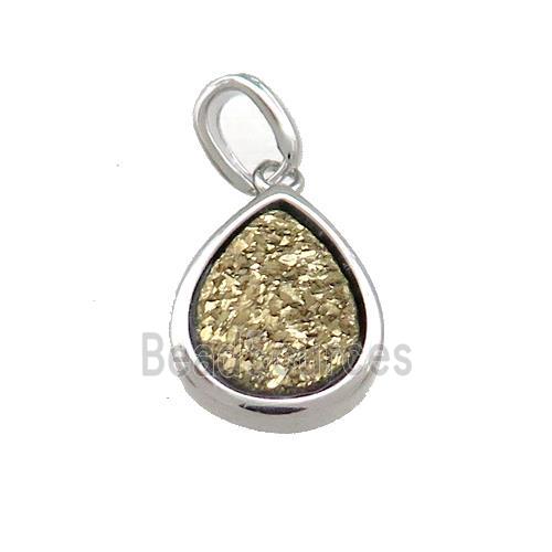 Gold Quartz Druzy Teardrop Pendant