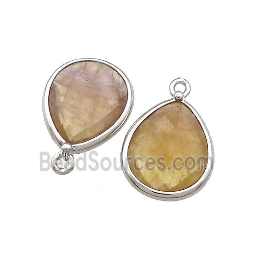 Natural Yellow Fluorite Teardrop Pendant Platinum Plated