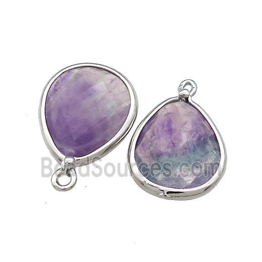 Natural Purple Fluorite Teardrop Pendant Platinum Plated