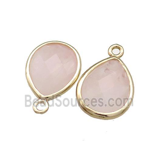 Natural Pink Rose Quartz Teardrop Pendant Gold Plated