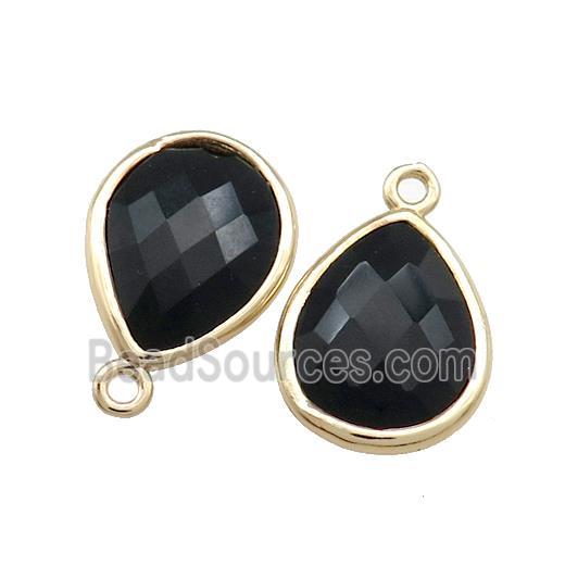 Black Onyx Agate Teardrop Pendant Gold Plated