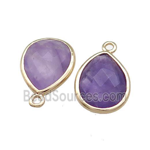 Natural Amethyst Teardrop Pendant Purple Gold Plated