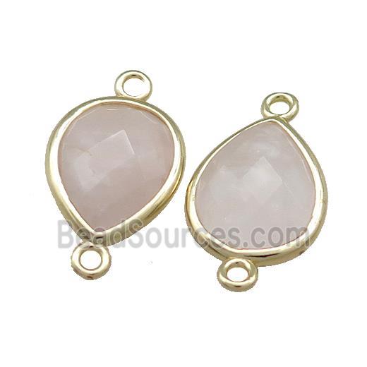 Rose Quartz Teardrop Connector Gold Plated