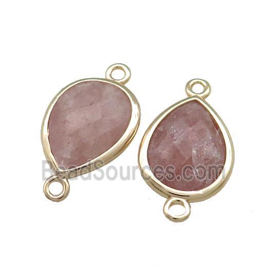 Pink Strawberry Quartz Teardrop Connector Gold Plated