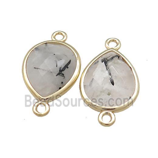 Black Rutilated Quartz Teardrop Connector Gold Plated