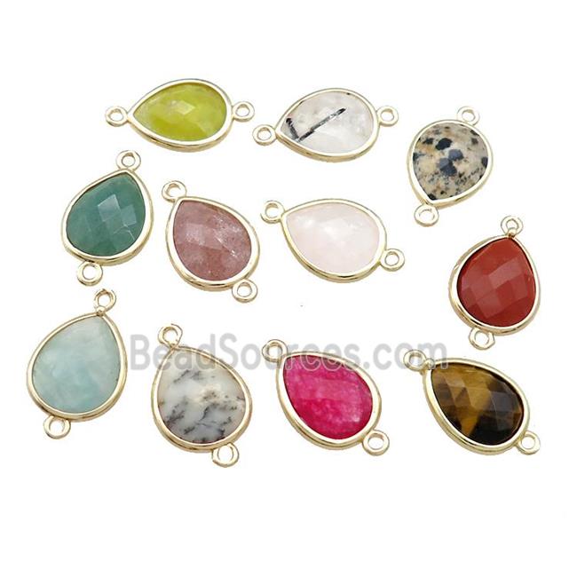 Mixed Gemstone Teardrop Connector Gold Plated