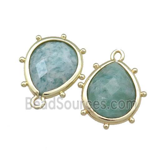 Green Amazonite Teardrop Pendant Gold Plated