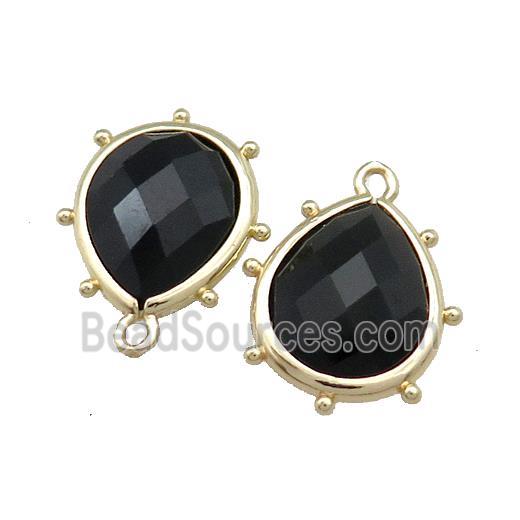 Black Onyx Agate Teardrop Pendant Gold Plated