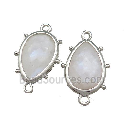 White Moonstone Teardrop Connector Platinum Plated