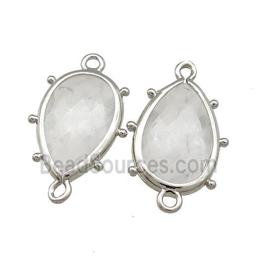 Clear Quartz Teardrop Connector Platinum Plated