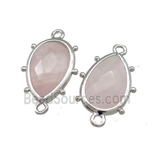 Pink Rose Quartz Teardrop Connector Spike Platinum Plated