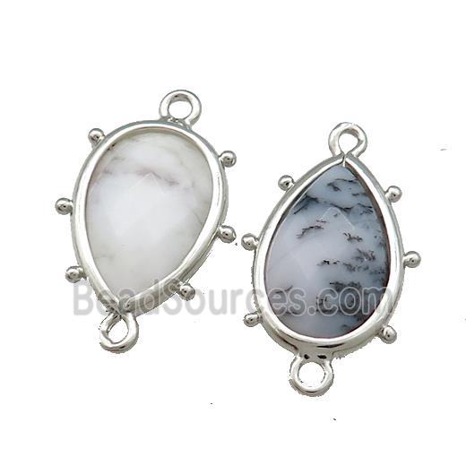 Moss Opal Teardrop Connector Platinum Plated