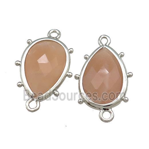 Peach Moonstone Teardrop Connector Platinum Plated