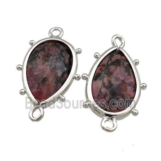 Chinese Rhodonite Teardrop Connector Platinum Plated