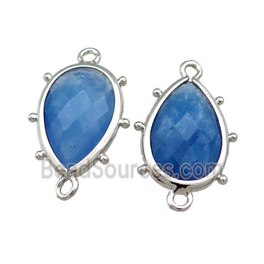 Blue Jade Teardrop Connector Dye Platinum Plated