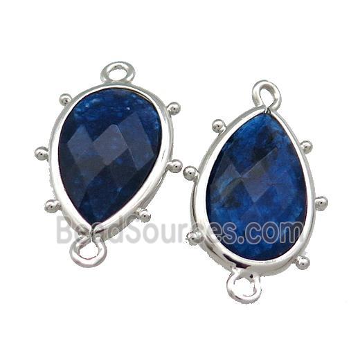 Darkblue Jade Teardrop Connector Dye Platinum Plated