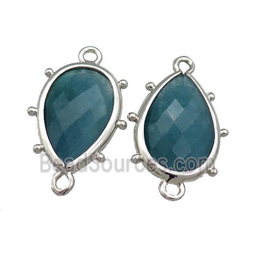 Teal Jade Teardrop Connector Dye Platinum Plated