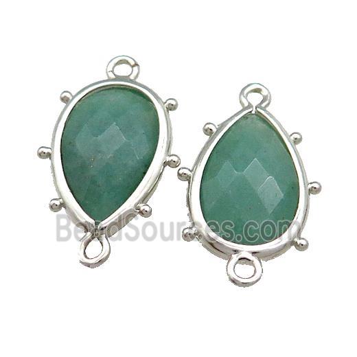 Green Aventurine Teardrop Connector Platinum Plated