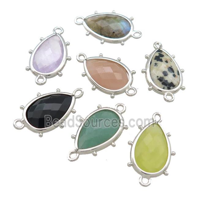 Mixed Gemstone Teardrop Connector Platinum Plated