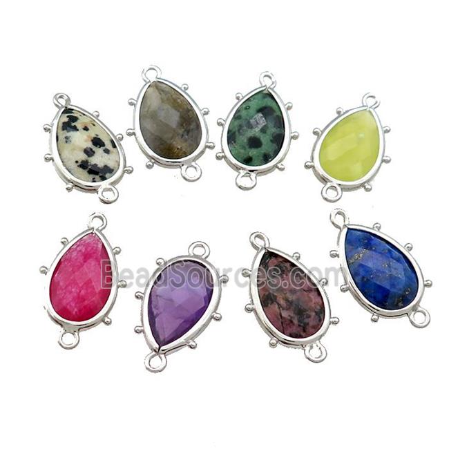 Mixed Gemstone Teardrop Connector Platinum Plated