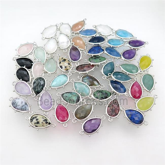 Mixed Gemstone Teardrop Connector Platinum Plated