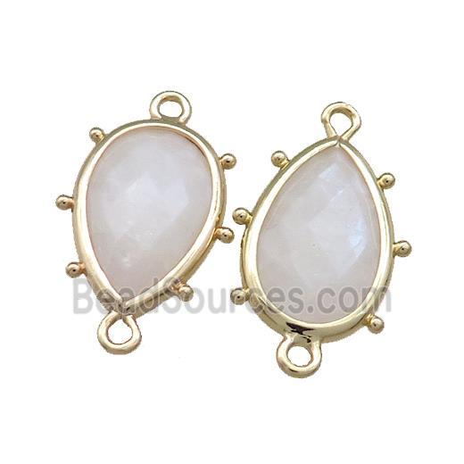 White Moonstone Teardrop Connector Gold Plated