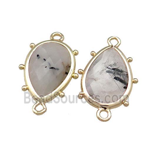 Black Rutilated Quartz Teardrop Connector Gold Plated