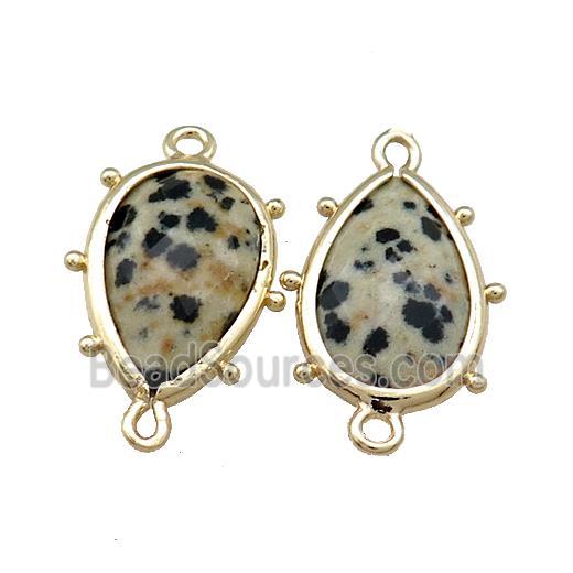 Black Dalmatian Jasper Teardrop Connector Gold Plated