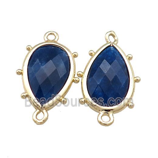 Deepblue Jade Teardrop Connector Dye Gold Plated