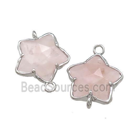 Pink Rose Quartz Flower Connector Platinum Plated