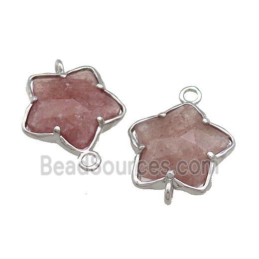 Pink Strawberry Quartz Flower Connector Platinum Plated