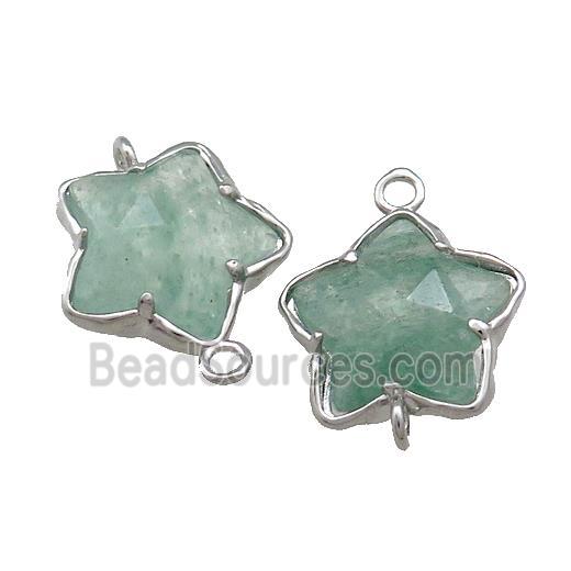 Green Strawberry Quartz Flower Connector Platinum Plated