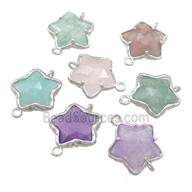 Mixed Gemstone Flower Connector Platinum Plated