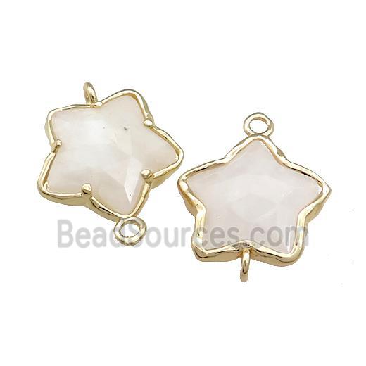 White Moonstone Flower Connector Gold Plated