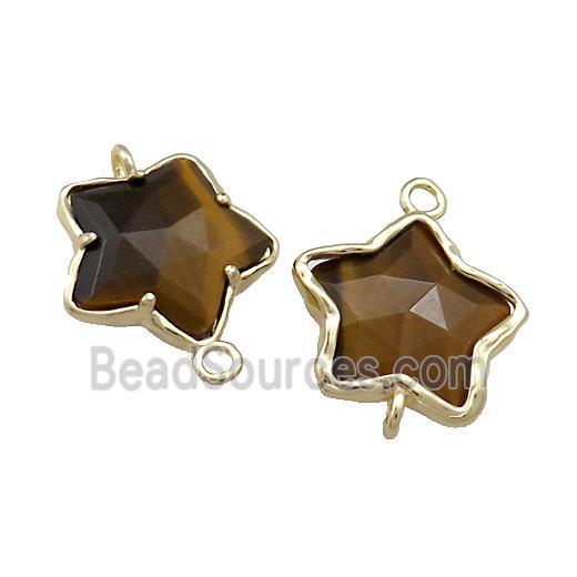 Tiger Eye Stone Flower Connector Gold Plated