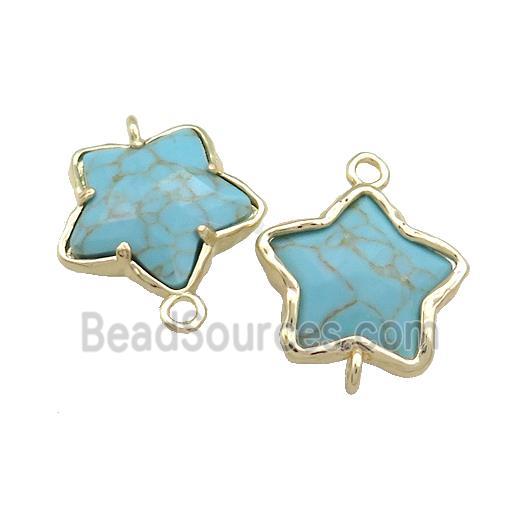 Synthetic Blue Turquoise Flower Connector Gold Plated